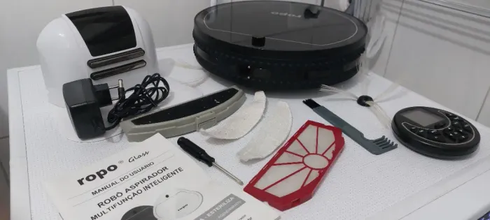 Robô Aspirador ROPO Glass com todos os acessórios originais de fábrica