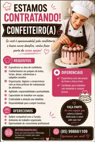 ? VAGA DE EMPREGO - CONFEITEIRO(A)<br>