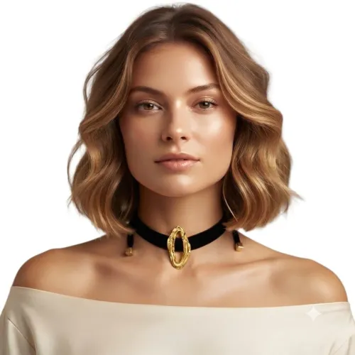 Chocker em veludo com pingente orgânico folheado a ouro
