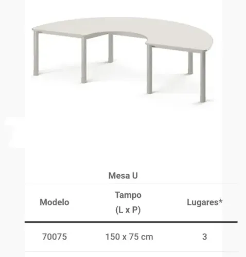 Mesa escolar, formato meia lua
