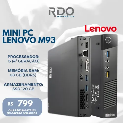 Mini PC Lenovo M93 i3 4ª Geração 8GB RAM SSD 120GB ThinkCentre - Compacto e barato!