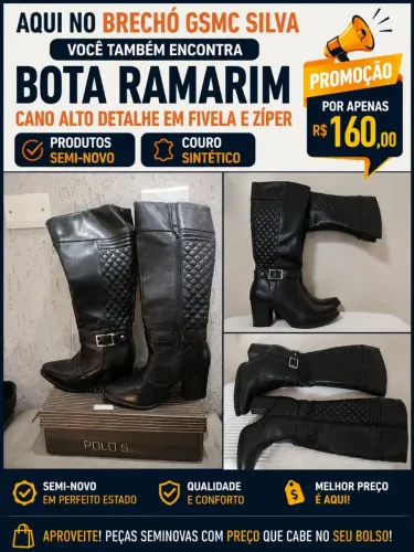 Bota de couro sintético Ramarim cano alto