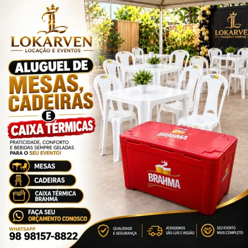 ALUGUEL DE MESAS,CADEIRAS E CAIXAS TÉRMICAS