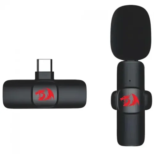 Microfone Lapela Sem Fio Redragon Athan GM93 USB-C 2.4GHz com ANC para Android e iPhone