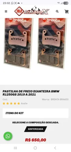 Jogo Pastilha de freio NOVO dianteiro Brenta FT 4206 p/ BMW GS 1250/S100 RR de 2019 a 2023