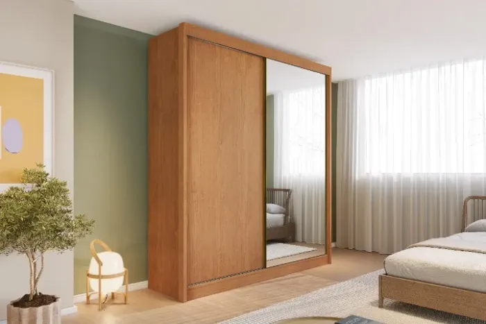 Guarda Roupa Solteiro 100%MDF 2ptas Correr 1.66M C/Espelho. Produto Novo Direto de Fábrica
