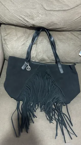 Bolsa birô couro legítimo e camurça preta