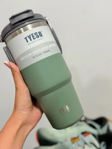 Tyeso Garrafa Térmica Inox 1050ml Tampa Flip Alça Portátil