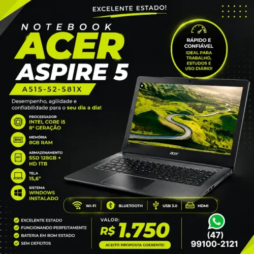 Notebook Acer Aspire 5 A515-52-581X Prata (USADO)