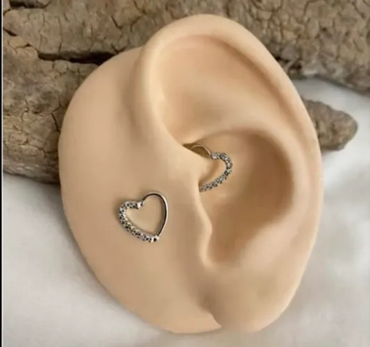 2 Piercing para o Daith Coração semi Cravejado com Pedra de Zircônia