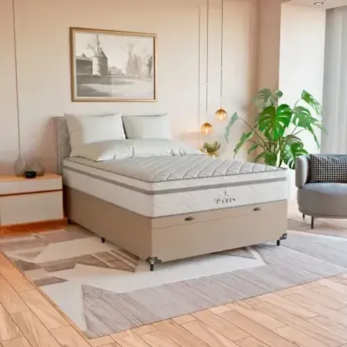 Colchão Casal Espuma D33 + Cama Box Baú cor Rosa