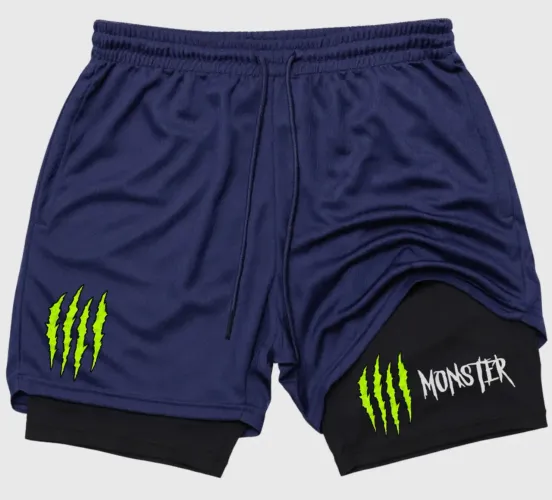 Short 2 Em 1 Academia Duplo Bermuda Masculina Monster Treino