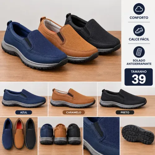 Sapato Masculino Slip On - Tamanho 39 - 3 Cores