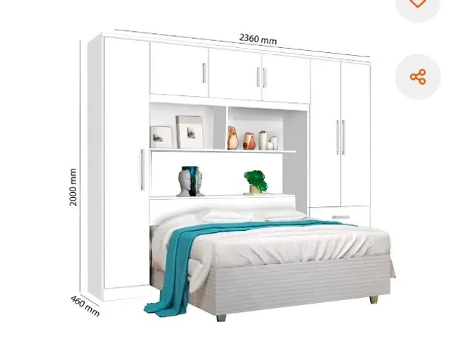 Guarda roupas casal com cabeceira 6 portas, 3 gavetas, Branco