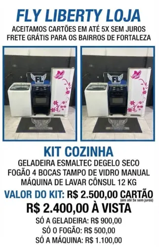 KIT COZINHA (GELADEIRA + MAQUINA DE LAVAR + FOGAO).