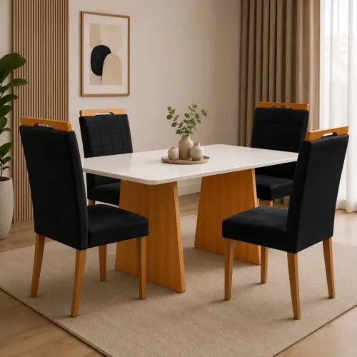 Mesa de Jantar 1,20m com 4 Cadeiras Clara Madeira Maciça tt3