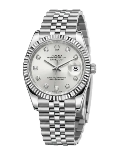 Rolex Datejust Prata com Brilhantes / Caixa e Papéis
