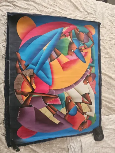 Tela pintada em lona tamanho 108 cm x 80 cm.