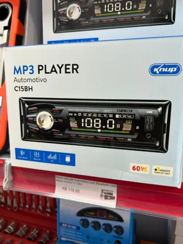 Rádio Veicular com Bluetooth USB com controle e muito mais