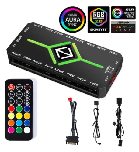 Controladora Fans Magnética Rgb 9 Portas Pwm Led Argb