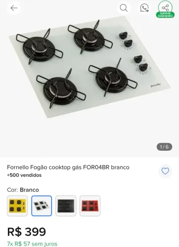 Fogão Cooktop branco