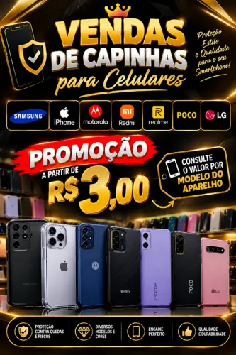 Capinha para Aparelho Celular Iphone, Samsung, Motorola, Redmi, Realme, Poco, LG Promoção