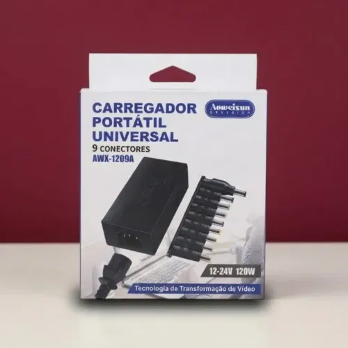 CARREGADOR PARA NOTEBOOK UNIVERSAL COM 9 CONECTORES