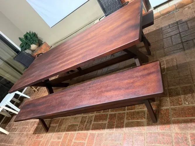 Mesa 2,20M Rústica Completa com 2 Bancos Nova (Promoção)