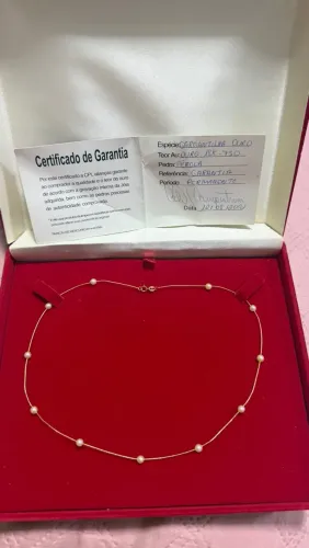 Gargantilha de ouro 18K-750 com pérolas