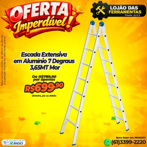 Escada Extensiva em Alumínio 7 Degraus 3,65MT Mor