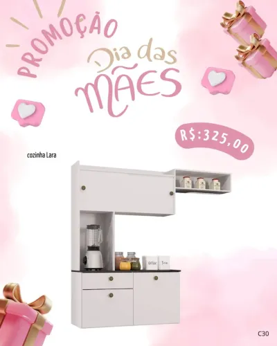Cozinha Lara suspensa 4 portas 1 gaveta / 3 cores / pague na entrega 