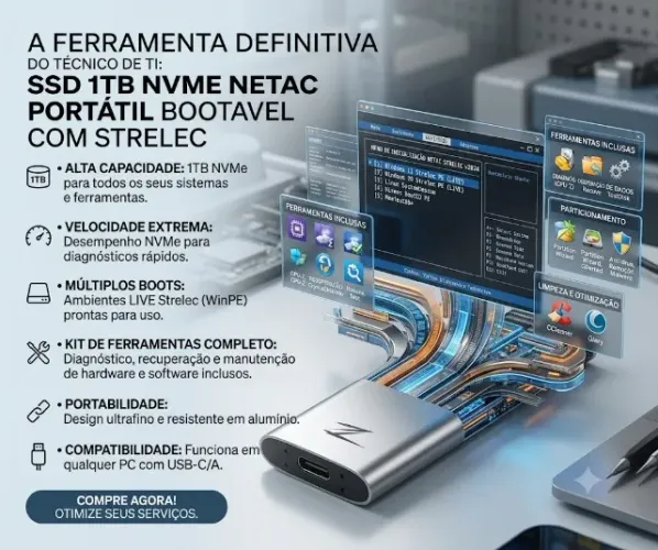 HD 1Tb Nvme Netac SSD USB Externo portátil Bootavel com Strelec