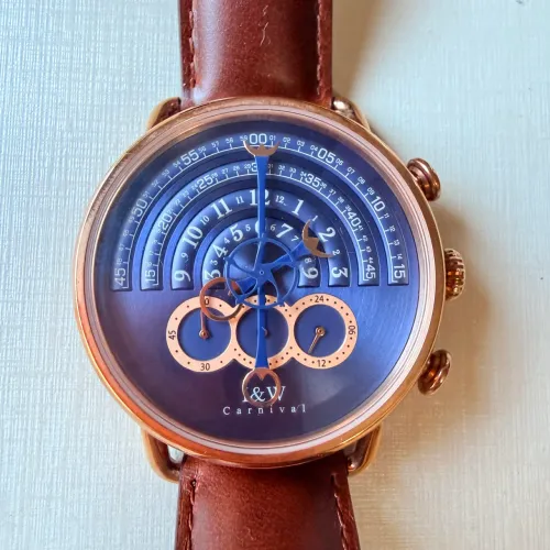 Relógio Carnival Luxury Mens Dial Chronograph Glass Waterproof Qua