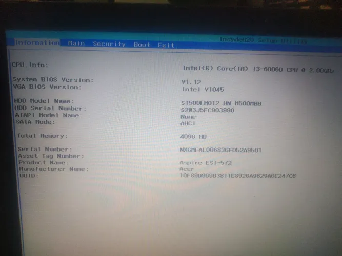 Notebook Acer aspire es 15 es1-572-3562 para restaurar