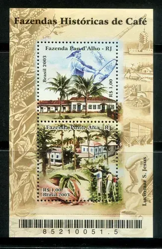 LINDO BLOCO SELO BRASILEIRO 2003 - FAZENDAS HISTÓRIUCAS DE CAFÉ