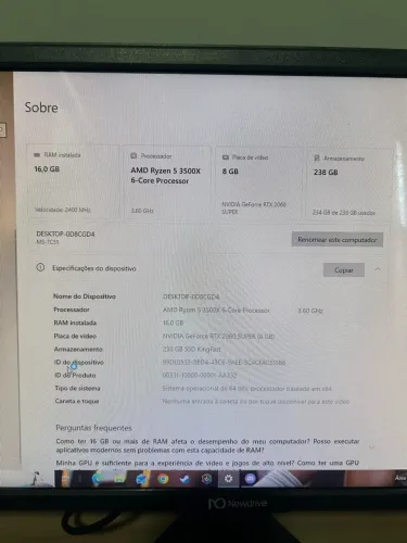 PC GAMER RTX 2060 16gb RAM