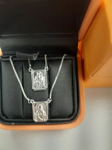 Escapulário VIVARA Prata 925 Original - Nossa Senhora do Carmo e Sagrado Coração de Jesus