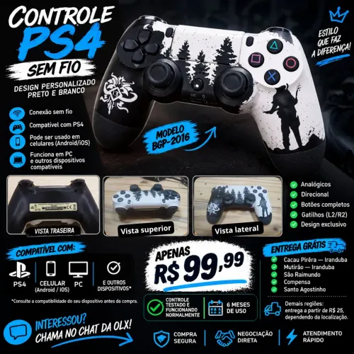 Controle Ps4 sem fio, compatível Pc/Android. ÚLTIMA UNIDADE