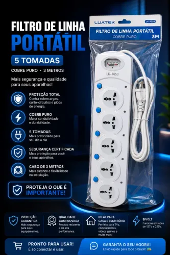 Filtro de Linha Portátil Luatek LK- 3 Metros