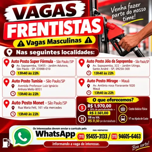 ESTAMOS CONTRATANDO FRENTISTAS MASCULINO 