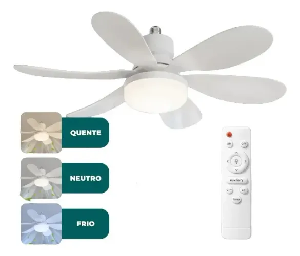 Lâmpada Com Ventilador de Teto por Controle Remoto Silenciosa Econômico E27 42 Cm