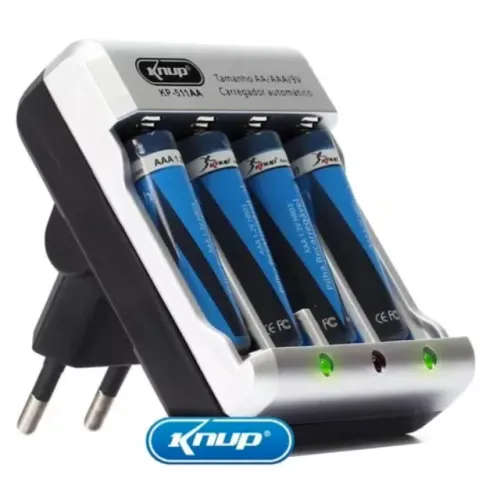 Carregador de Pilhas Aa AAA Bateria 9V recarregável Com 4 pilhas AA inclusa