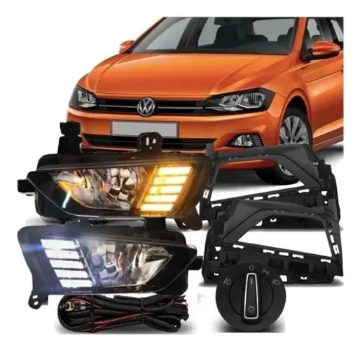 Kit Farol Milha Vw Polo 2018 2019 2020 Drl Botão Original