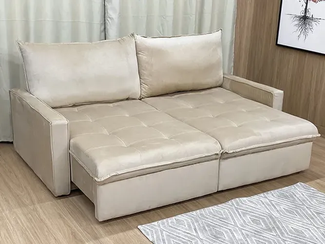 Sofá Cama Retratil 2,0m em Molas  Bege Claro a66 