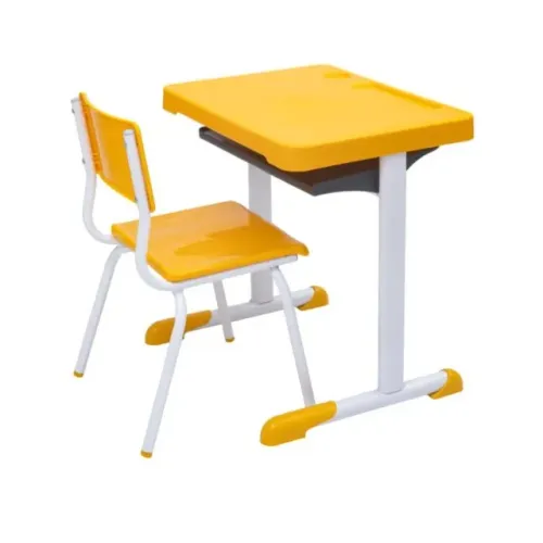 Kit Escolar Infantil Mesa e Cadeira 3 a 6 Anos Cor Amarelo Prático e Resistente 41087