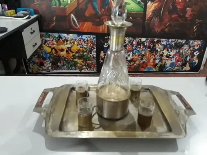 Conjunto Licoreira E Cálices Cristal E Prata Antigo