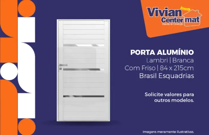 Porta Alumínio Lambri Branca 84x215cm Brasil Esquadrias