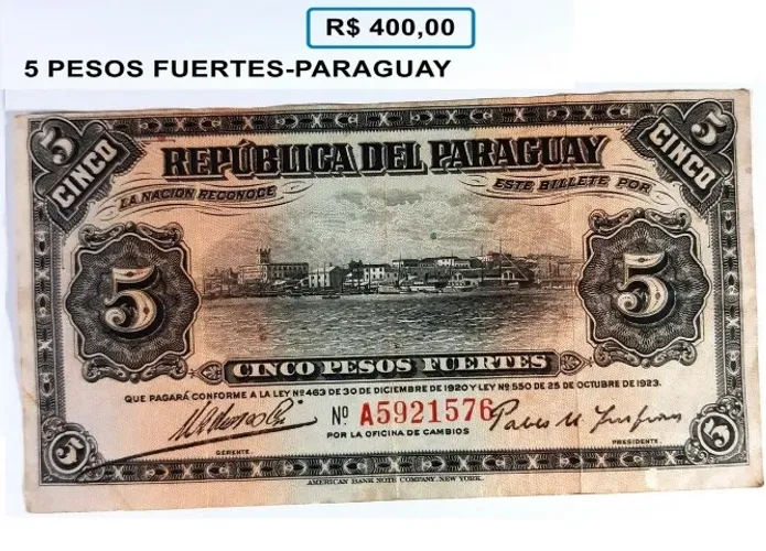 Cédula Cinco pesos fuertes  -  Paraguay