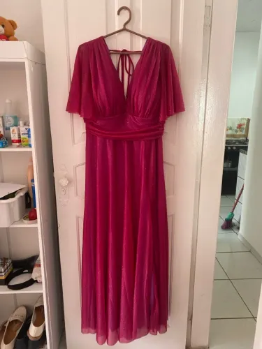  Promoção Vestido de Festa longo rosa com brilho para Madrinha, busto 44.