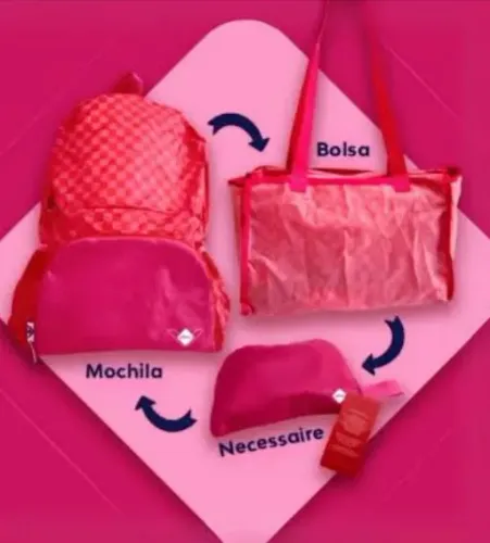 Mochila quadriculada que vira bolsa ou nécessaire da Libresse 